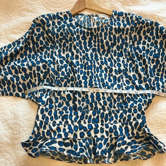 Derek Lam Collective Crosby Leopard Ruffle Hem Top Women Sz 4 Animal Print Blue - Picture 9 of 12